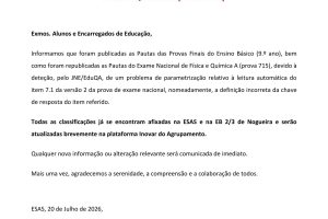 COMUNICADO – EXAMES – 20 de Julho de 20261