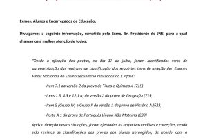 COMUNICADO – EXAMES – 22 de Julho de 20261