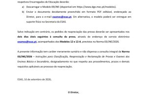 COMUNICADO – EXAMES NACIONAIS – CONSULTA DE PROVAS – 16 DE SETEMBRO DE 20261